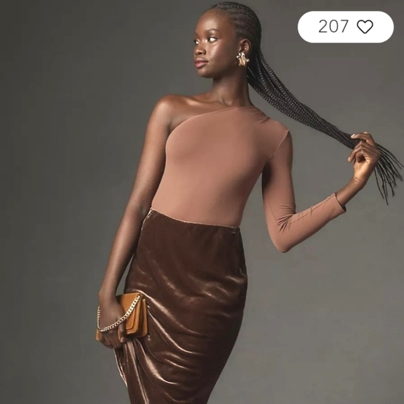 NWT Anthropologie Seamless 1 shoulder bodysuit thong size L / XL in Brown - Picture 2 of 8